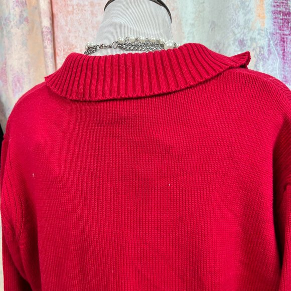 VTG📌Casual W.E.A.R Cotton Blend 2-Way Zipper Fire Red Cardigan with Collar - Picture 9 of 16